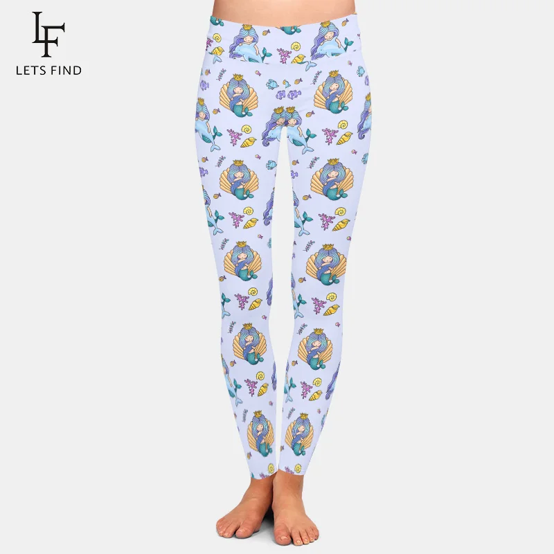 

LETSFIND Fashion Women Leggings Cartoon Mermaid Printing High Waist Elastic Pants Women Casual Leggings