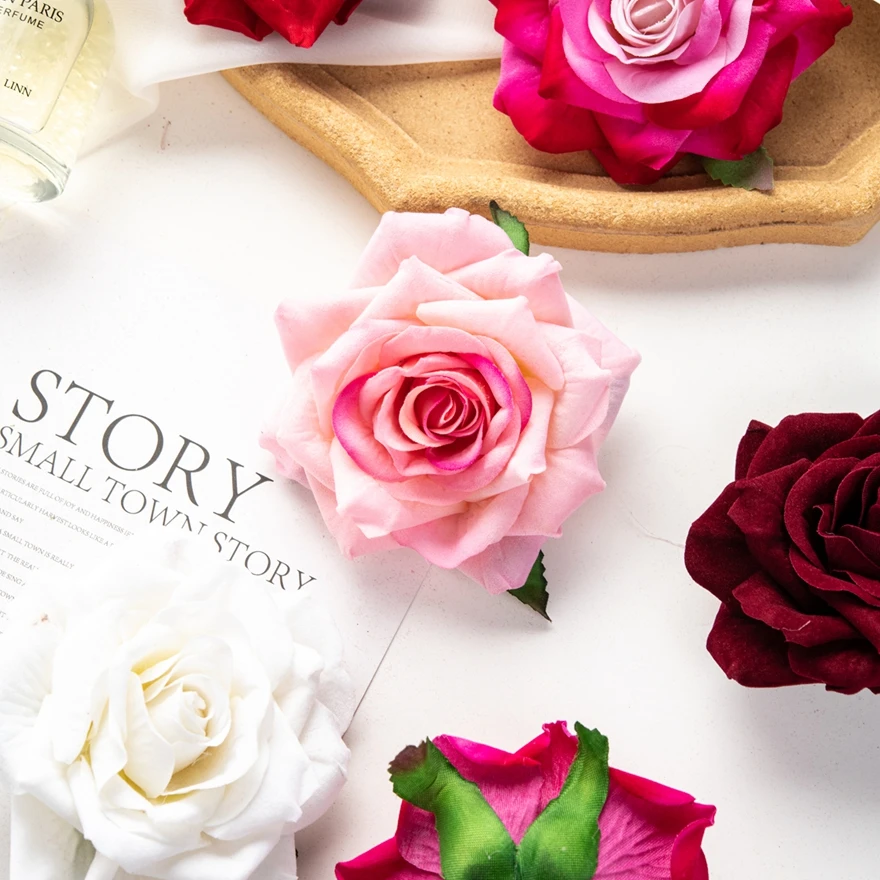 50PCS 10CM Big Roses Artificial Flowers Home Room Decoration Festival Wreath Wedding Bridal Accessories Headwear Brooch Diy Gift