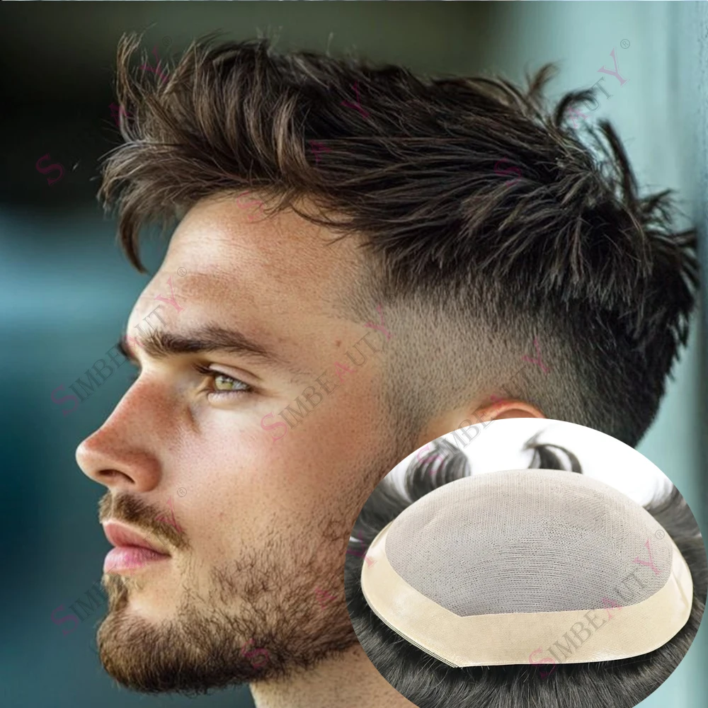 

Breathable Black Brown Blonde #4 Durable Mono&NPU Natural Hairline Durable Men's Toupee 100% Bald Male Human Hair Wigs Prosthesi