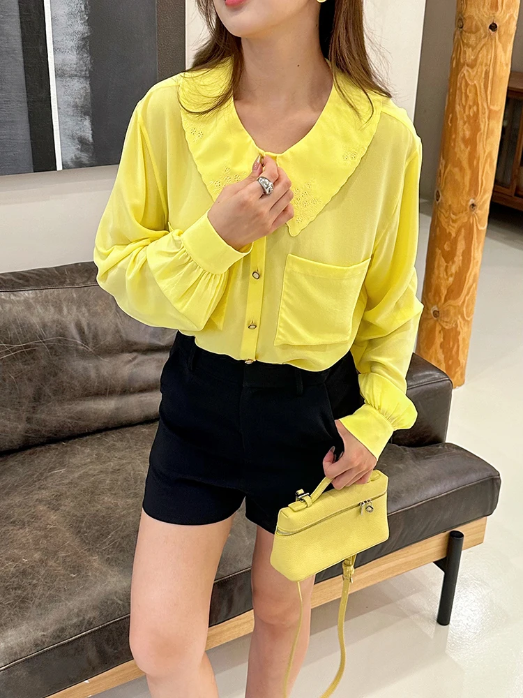 

Легкий шелковый кардиган из двойной марли с вышивкой, удобный, с длинными рукавами, для делового и повседневного стиля