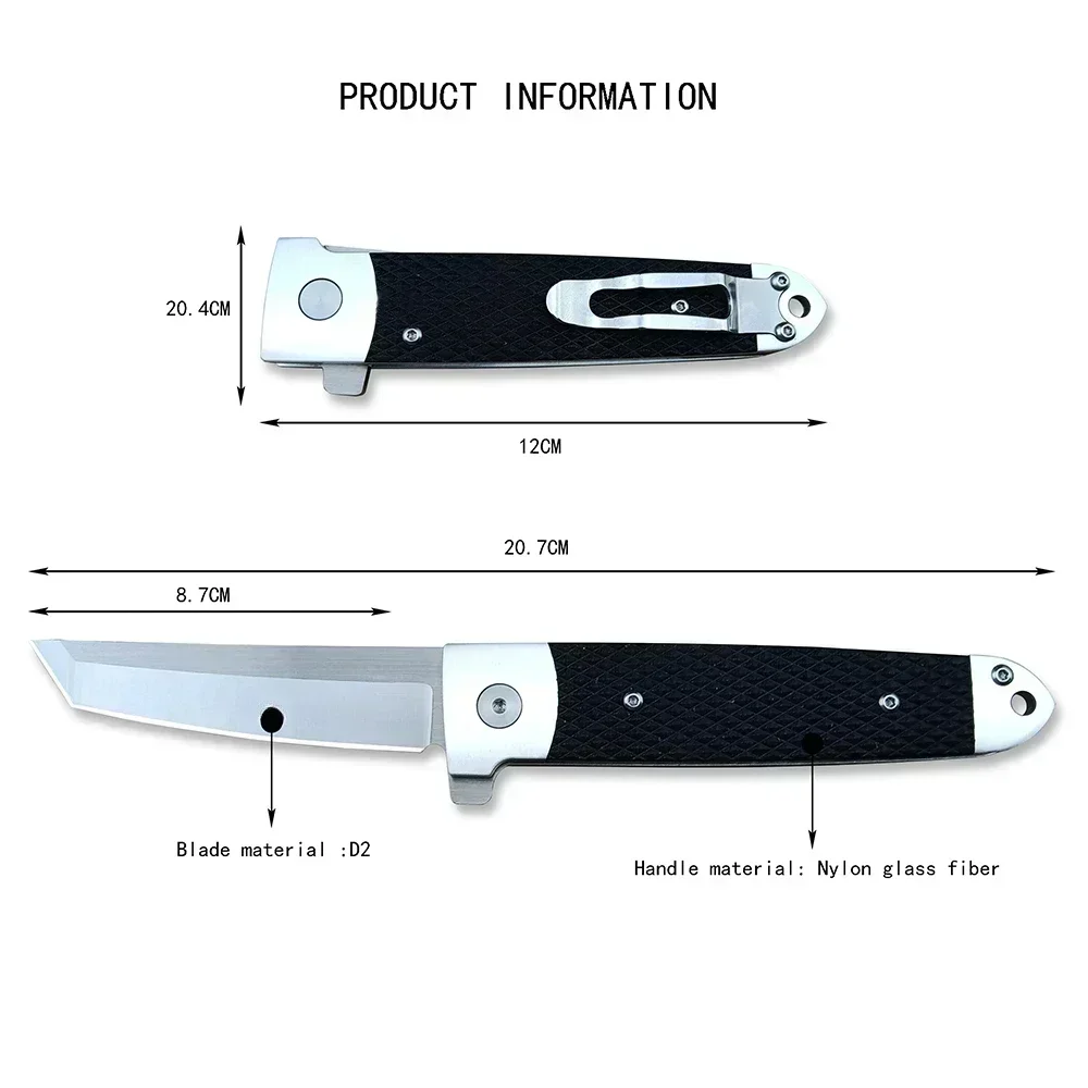 COMBAT Flipper มีด 3.5 "Tanto D2 ใบมีดยุทธวิธี Camping Self-Defense มีดพับไนลอนเส้นใยแก้ว Handle EDC ยูทิลิตี้เครื่องมือ