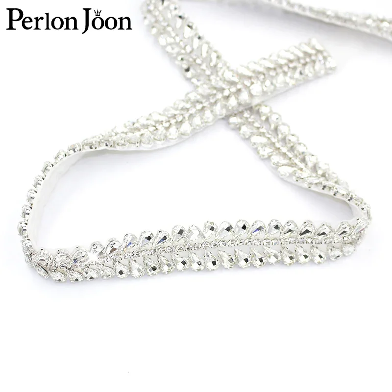 Handmade rhinestone trim band Hot Fix Sew on bridal accessories the Sash drop Crystal Applique for Wedding Dress belt WH047 image 3