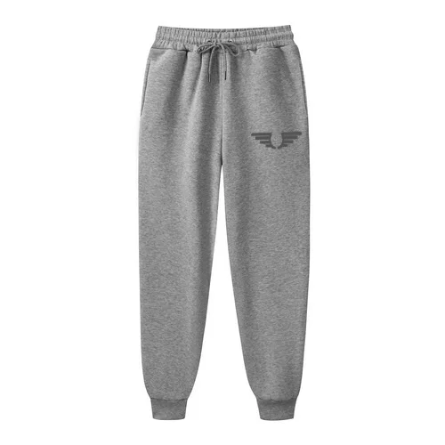 Wing Pattern Print Joggers Grey Casual Sweatpants Elastic Drawstring Waist Tapered Sports Pants Streetwear Fitness Trousers