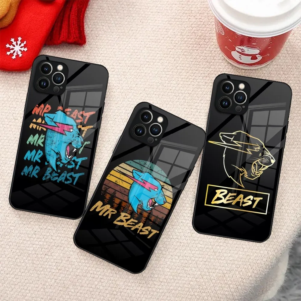 M-Mr Beasts Phone Case For IPhone 15 14 Pro 11 13 12 Mini XS XR Max 8 7 6 Plus SE 2020 Glass Design Cove