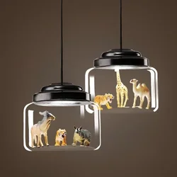 북유럽 만화 펜던트 LED 조명, 귀여운 동물 걸이 램프, 어린이 방 조명, 유리 램프, 침실 홈 장식 선물