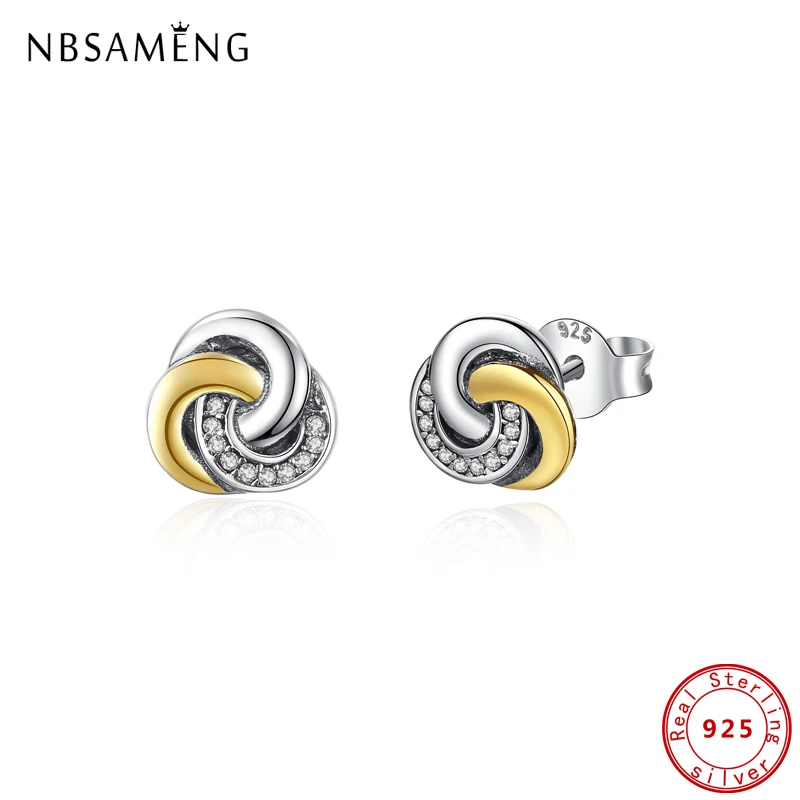 

Original 100% 925 Sterling Silver Stud Earrings Interlinked Circles Earring Pave CZ Geometric For Women Wedding Gift Jewelry