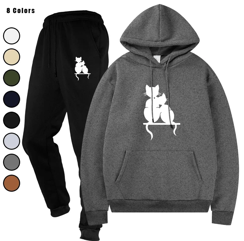 

Men Tracksuit 2 Pieces Sets Male Hoodies Autumn Sportwear Hooded Drawstring Pants Running Sportswear