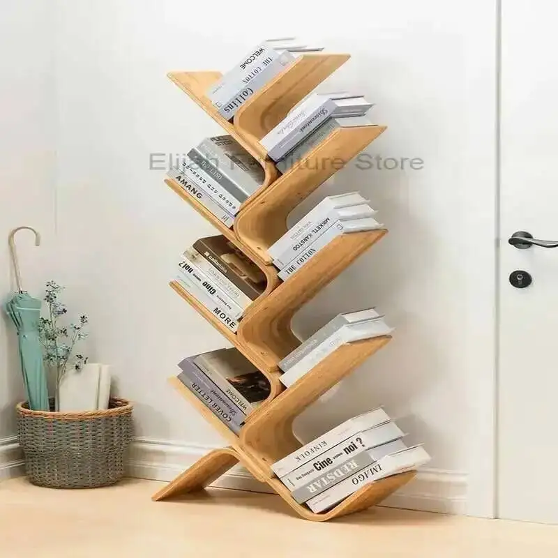 

living creative Bamboo Court room floor-to-ceiling stand display Office simple shelf Bedroom curved tree-shaped bookshelf