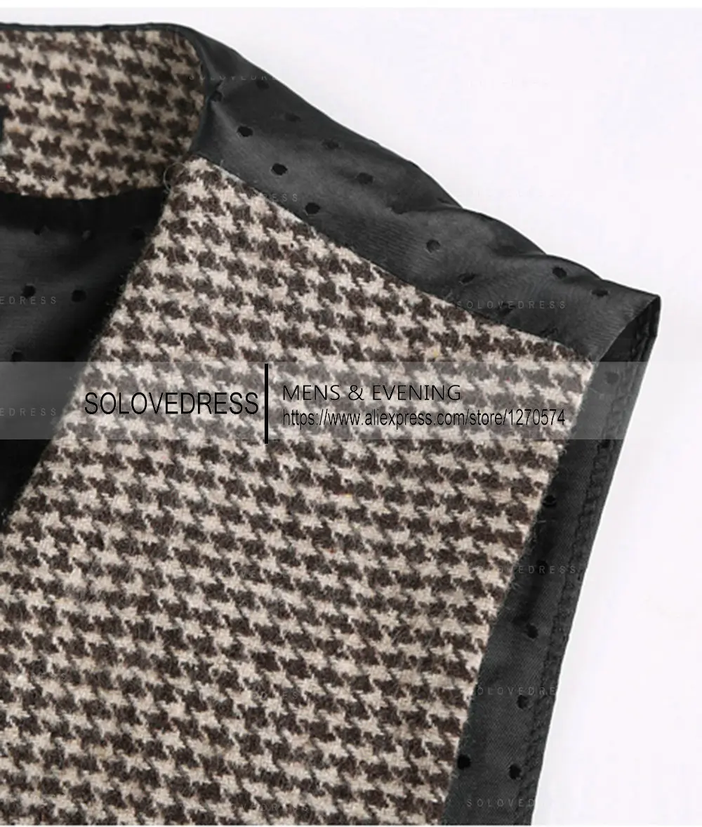 Setelan rompi pria kerah V, Single Breasted Houndstooth Formal kasual Slim Fit rompi untuk jaket Groomman untuk pernikahan