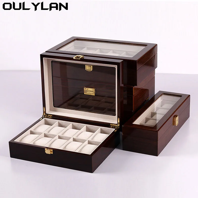 

6/10/12 Slot Watch Storage Box Organizer High-end Bright Coffee Colored Baked Paint Exquisite Watch Jewelry Display Case