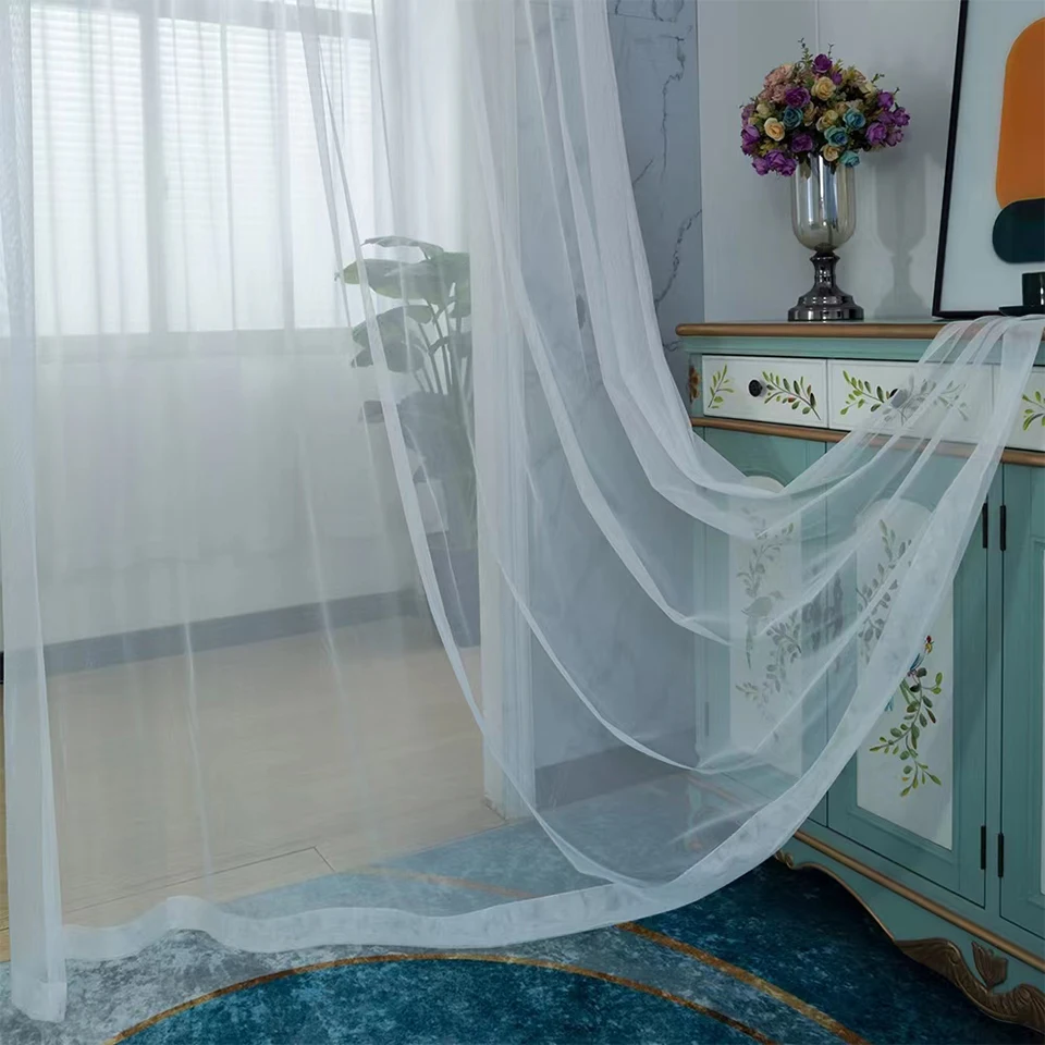 Asazal Weiß Tüll Sheer Bay Fenster Gaze Vorhänge Für Wohnzimmer Balkon Custom Größe Moderne Voile Vorhänge Schlafzimmer Dekoration – Detail 8