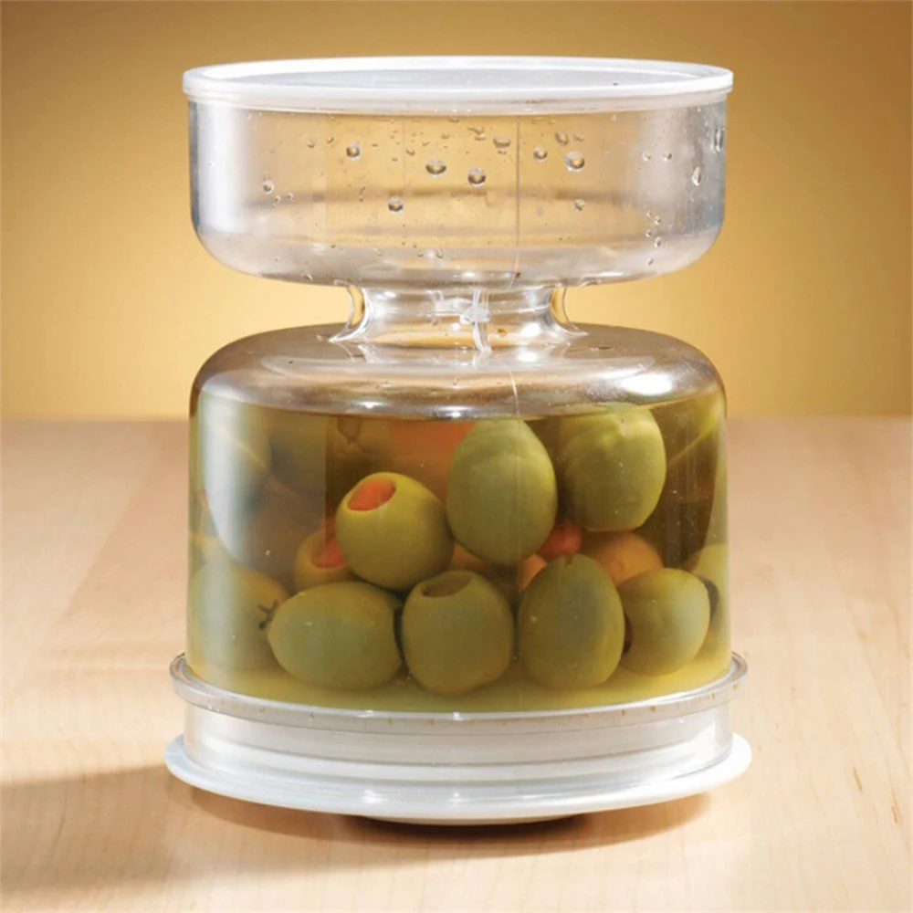 Pickles Jar Dry and Wet Dispenser Pickle and Olives Hourglass Jar Cucumber Container for Kitchen Juice Separator Tools