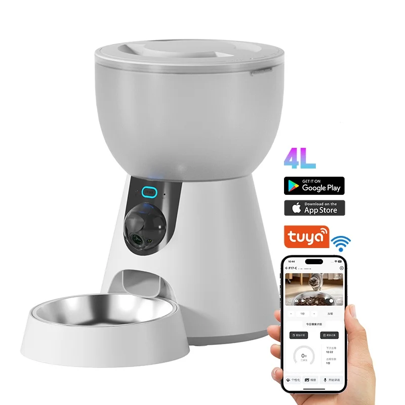 Smart Dog Cat Food Stainless Steel Bowls & Feeders Tuya APP Control 1080P 4L Automatic Pet Feeder With Camera