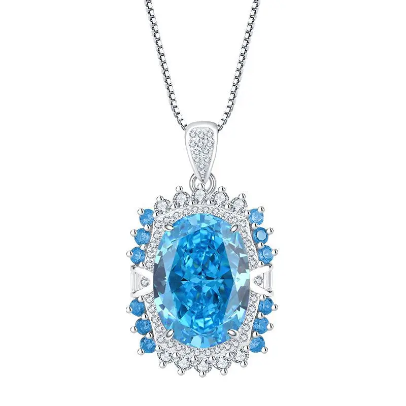 

S925 Silver High Carbon Diamond Emerald Blue Treasure Dan 13 * 18 Pendant Necklace Jewelry Wholesale