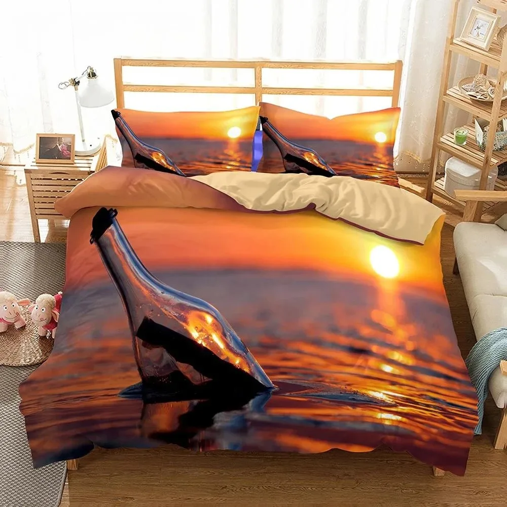 3D Bed Set Beautiful Beach Bedding Bed Sets Modern Quilt Cover+pillowcases Winter California King Bedding Sets Jogo De Cama Bed 3