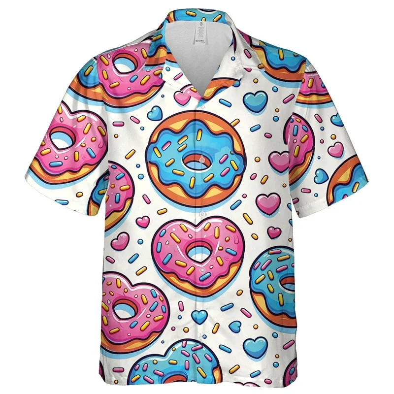 

3D Sweets Doughnuts Cookie Printed Shirts For Men Pizzas Graphic Short Shirts Kid Cool Streetwear Blouses Funny Clothing Clothes