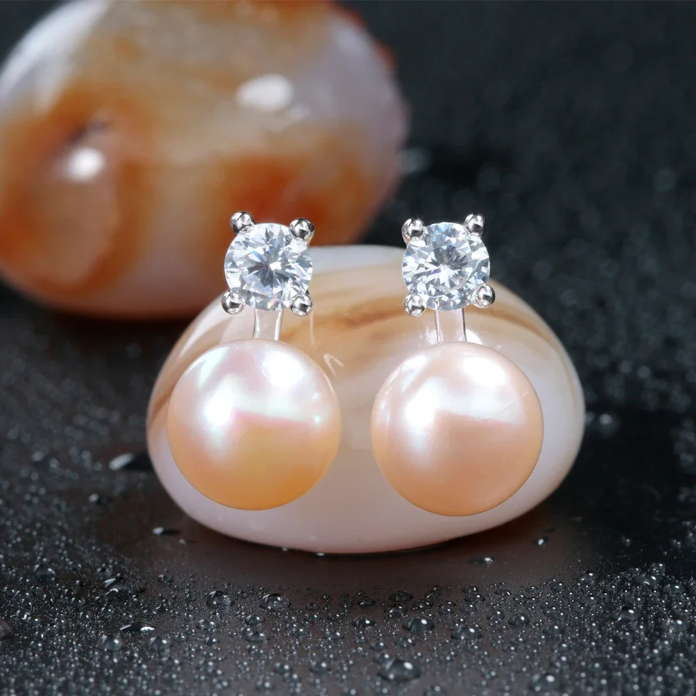 Natural Freshwater Pearl Stud Earrings For Women Fashion Silver 925 Jewelry AAA Zircon Wedding Earrings