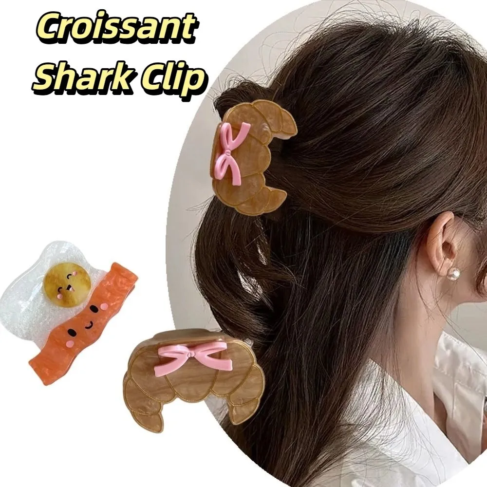 

Cute Croissant Shark Clip Toast Sweet Acetate Hair Crab Clip Acetic Acid Colorful Delicious Food Claw Clip Daily