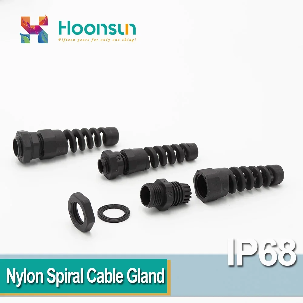 10pcs Black IP68 M16 Cable Gland Anti-Bending Spiral Nylon Flex Pigtail Strain Relief Connector For 4-8mm Cable