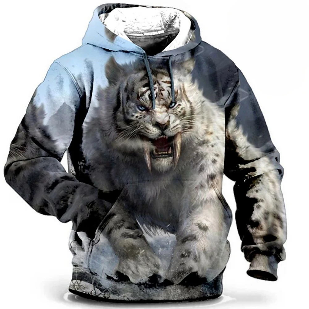 Tiger Wolf Animal Pattern 3D Print Hoodies Men Women Vintage Oversized Hooded Sweatshirts Y2k Harajuku Kids Tops Clothing