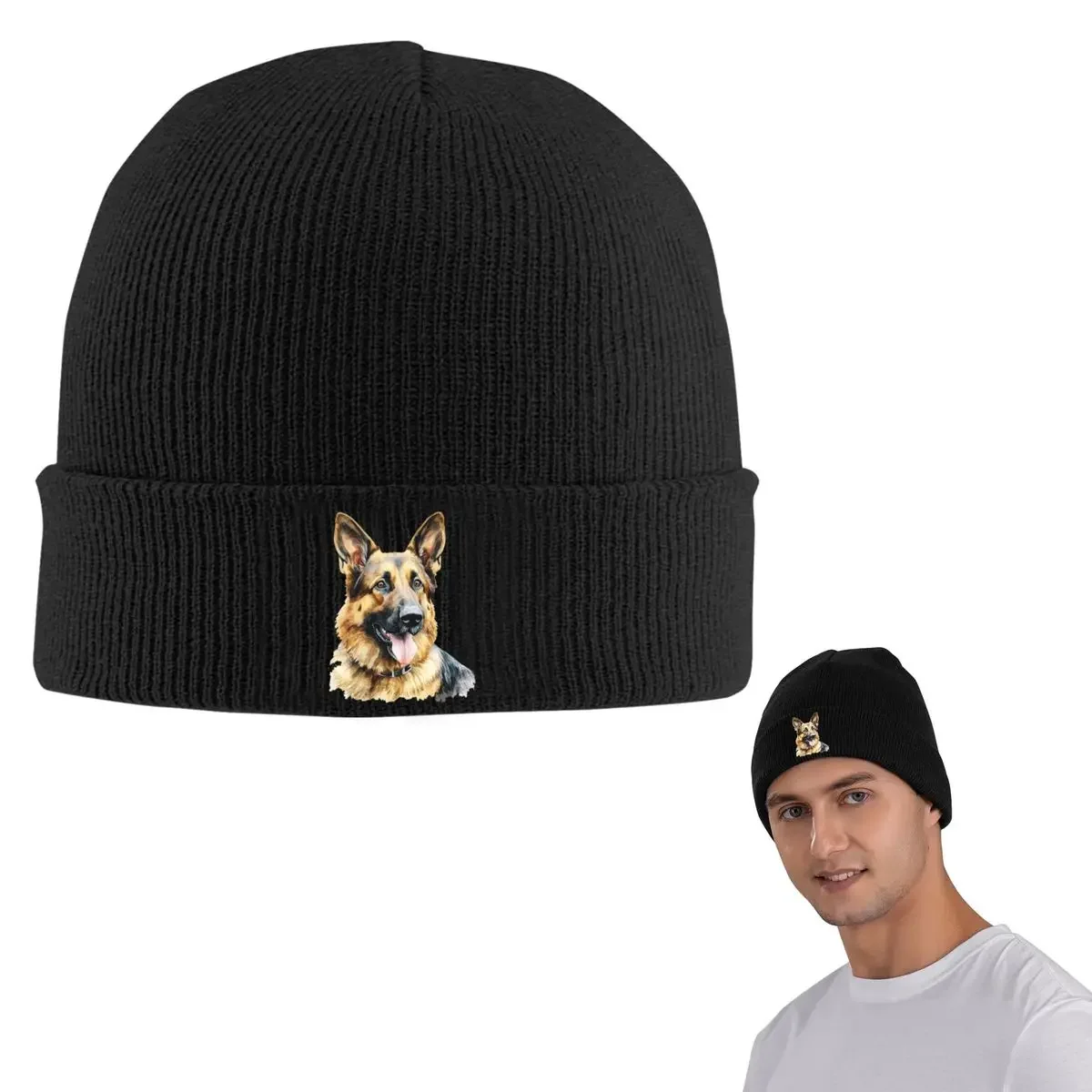 Watercolor German Shepherd Warm Knitted Cap Fashion Bonnet Hat Autumn Winter Outdoor Beanies Hats for Unisex Adult