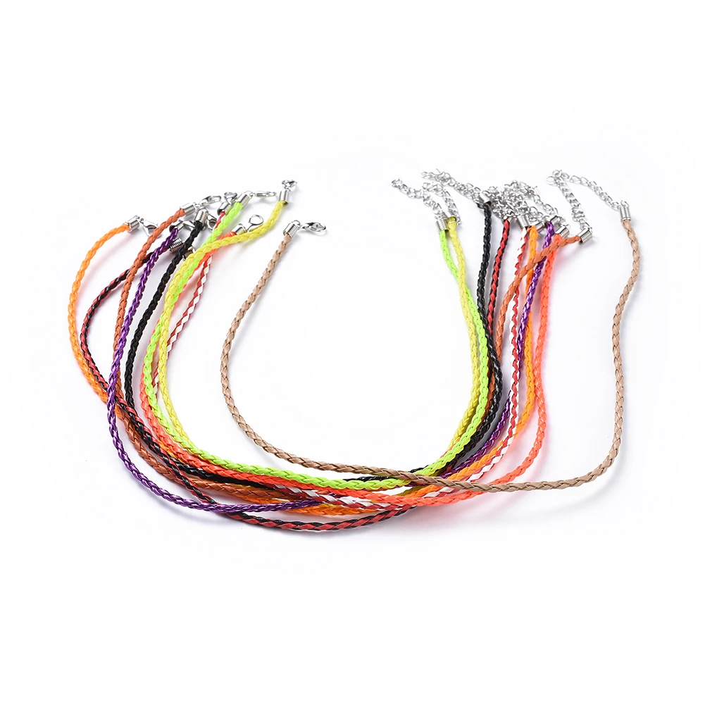 

100pc Trendy Braided Imitation Leather Necklace Making with Iron End Chains Lobster Claw Clasps 16.9 inchx3mm for Jewelry Making