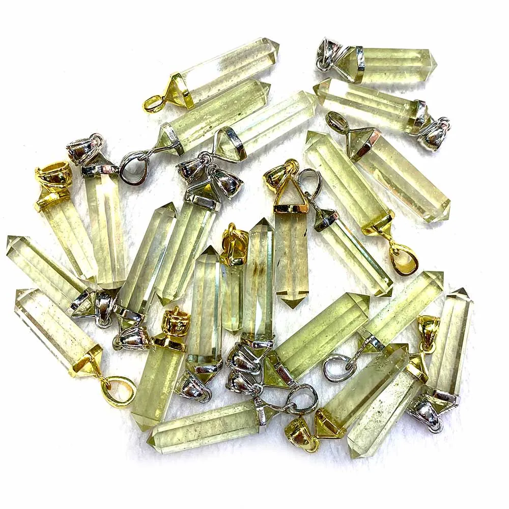 Veemake Natural Clear Yellow Libyan Meteorite Double Graduated Pendant Beads 08542