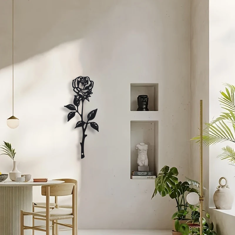 1pc Metal  Art Deco Rose Wall Hanging Ornament - Housewarming Gift,Creative Iron Craft Rose Flower Art Wall Decor for Door