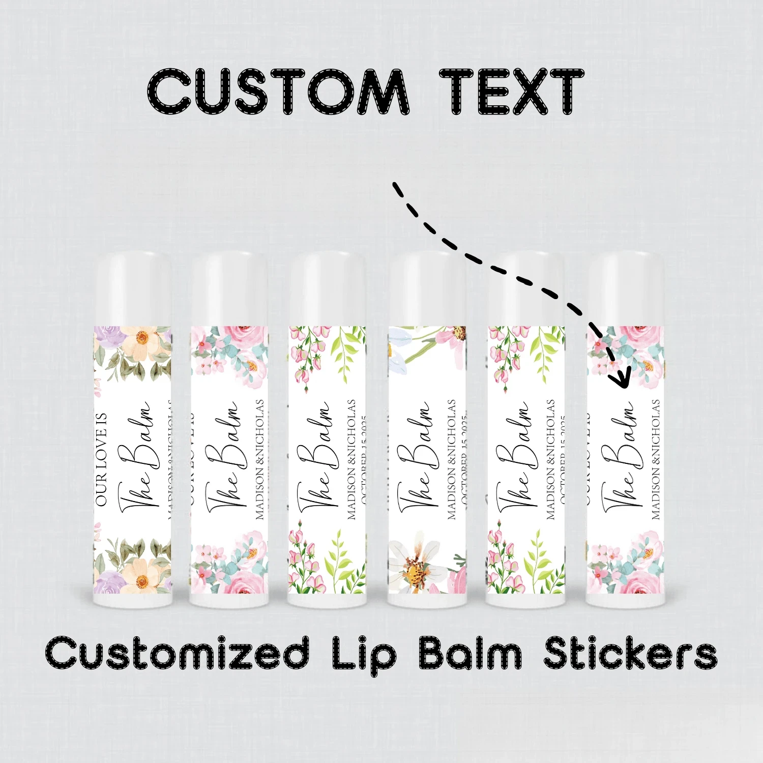 10/30/60PCS 5.4CM Custom Lip Balm Stickers Personalized Lip Gloss Party Favors Wedding Flower Labels For Lip Balm Containers