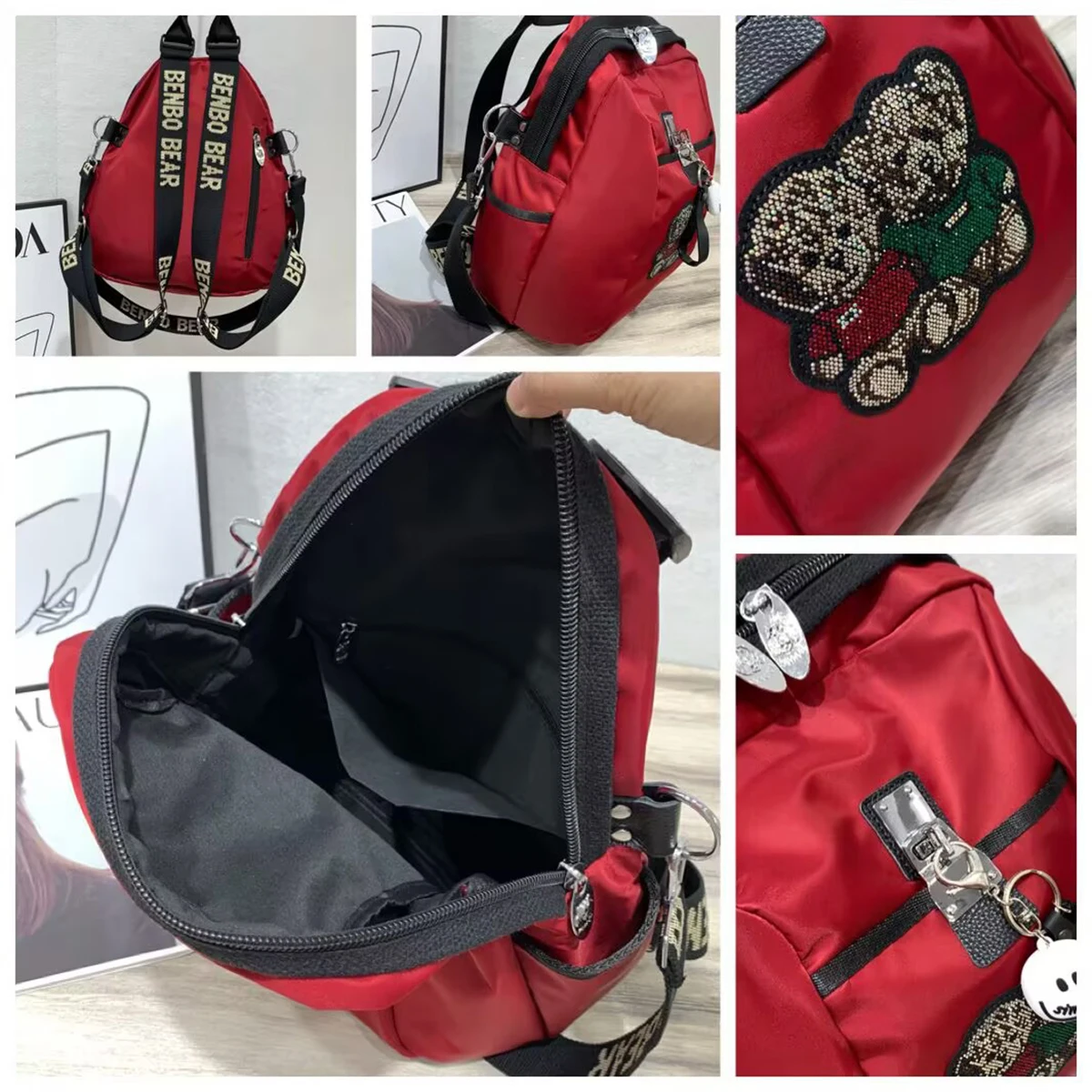 iPinee sequined teddy bear Oxford cloth tote crossbody bag new versatile large capacity single shoulder Boston bag