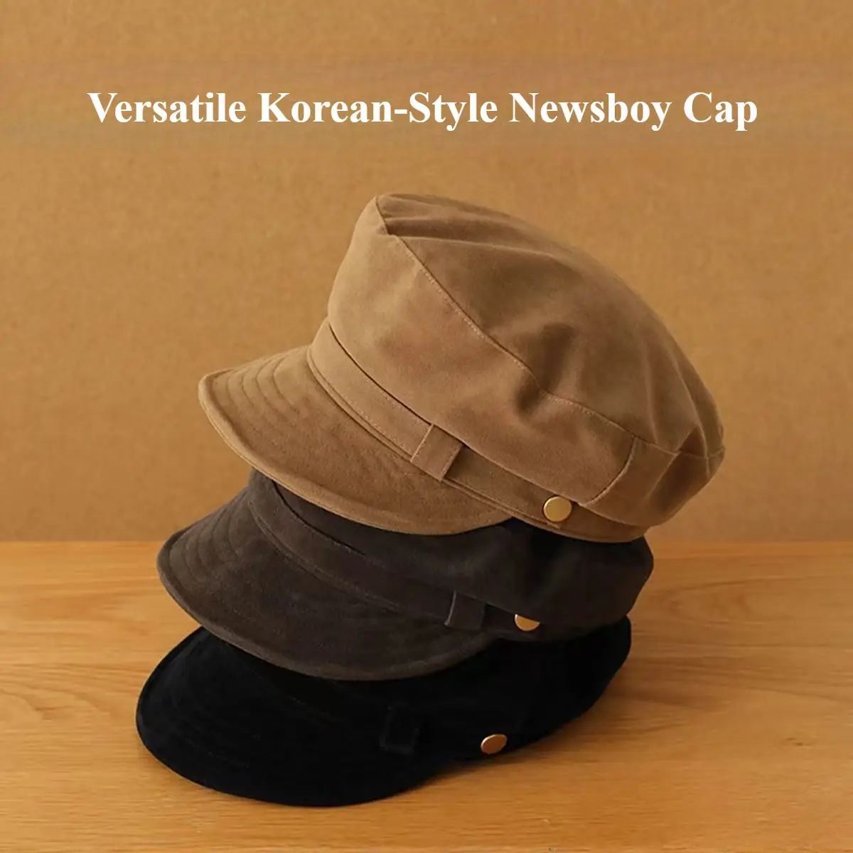 Vintage Navy Style Faux Suede Look Flat Newsboy Hat Women Fall Winter High End Painter Cap Korean Versatile Artist Hat