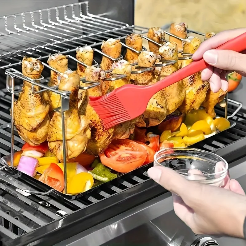 Soporte para patas y alas de pollo de acero inoxidable, soporte vertical plegable para barbacoa, ahumador, horno, picnics, camping, cocina, 1 ud.