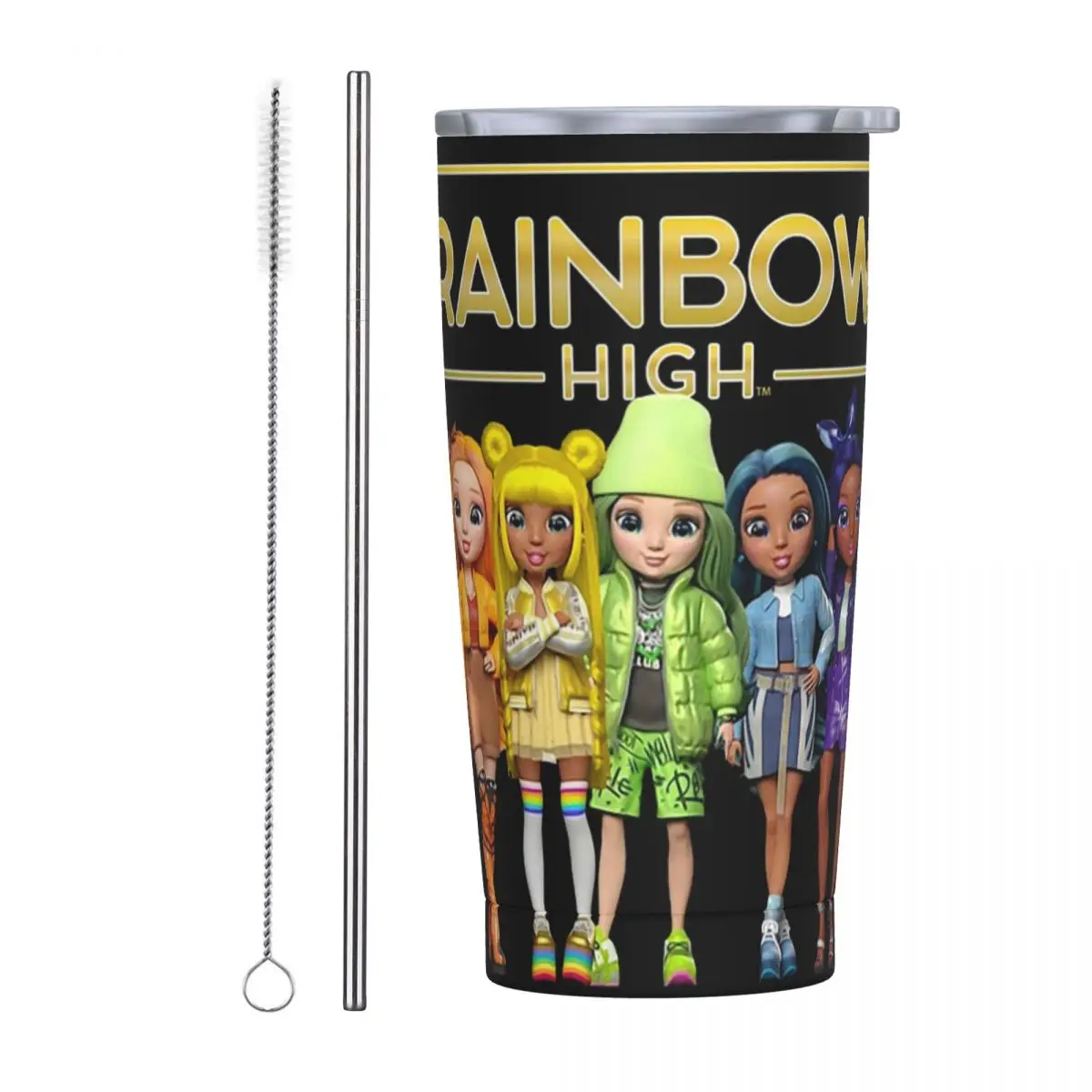 Rainbow High The Show Logo And Main Character Artwork Stainless Steel Tumbler Vacuum Insulated Mug Thermal Cold Cups Straws
