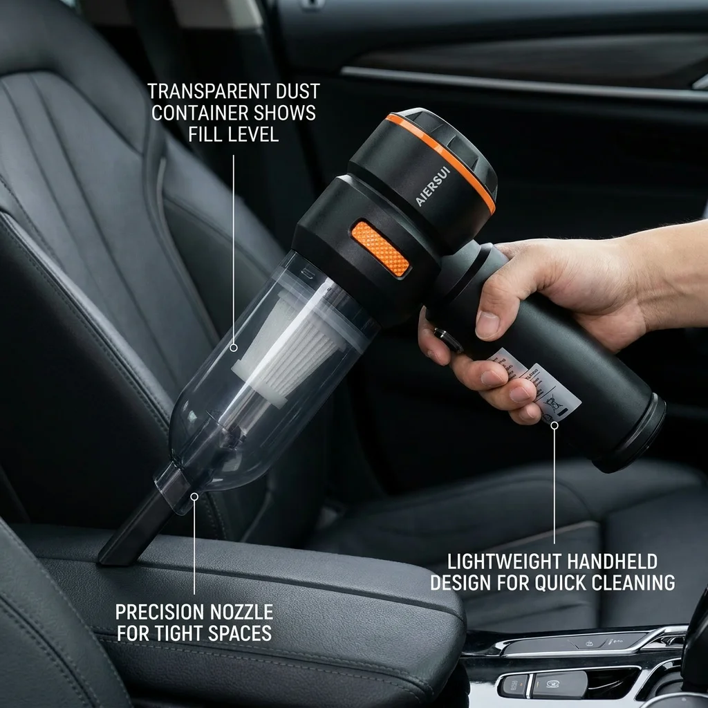 AIERSUI Car Vacuum Cleaner Handheld Portable Strong Suction  Lightweight Dust Buster for Car Seats & Interior Cleaning