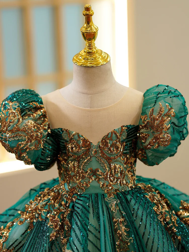 Vestidos de Fiesta de lujo para niños, vestido de encaje Formal para fiesta de cumpleaños, fiesta de noche, baile de graduación, color verde y