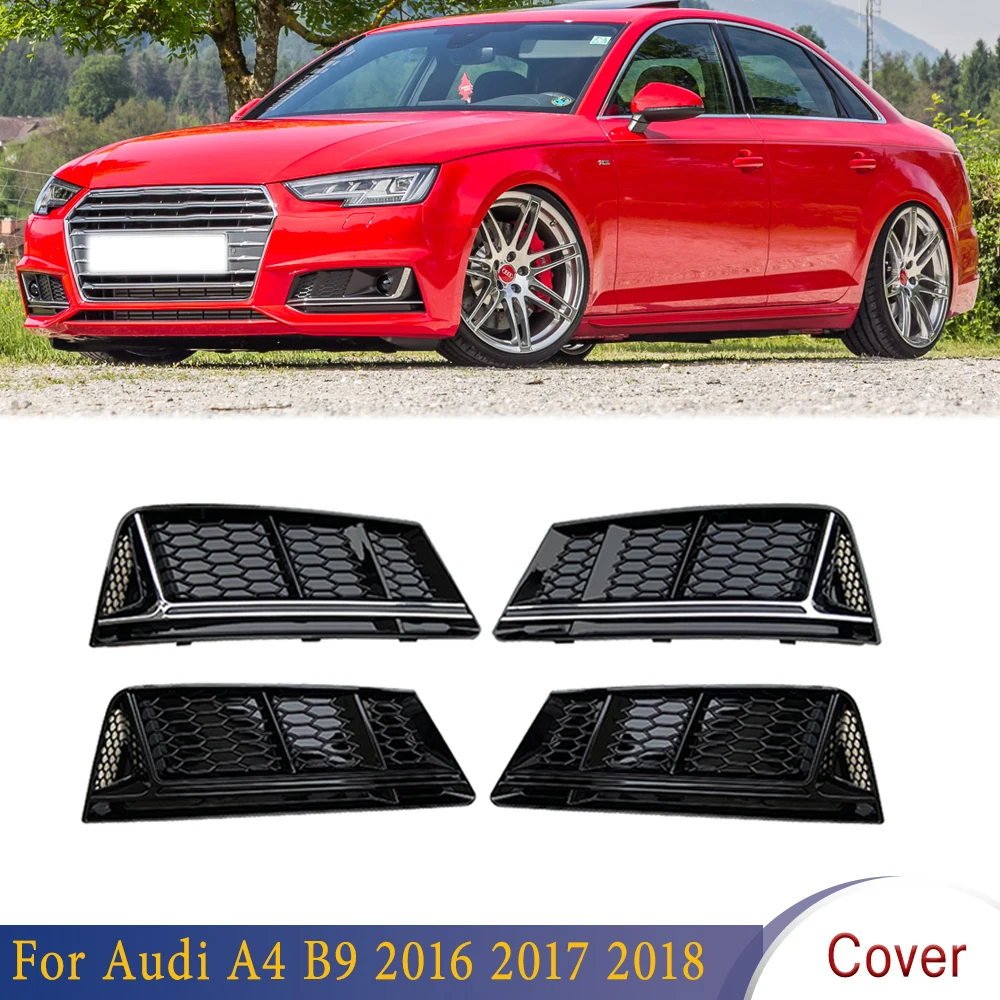 

Fog lamp Mask Grille Cover Front Bumper Black Chrome Silver Fog Lights Grille For Audi A4 B9 2016 2017 2018 Standard Bumper