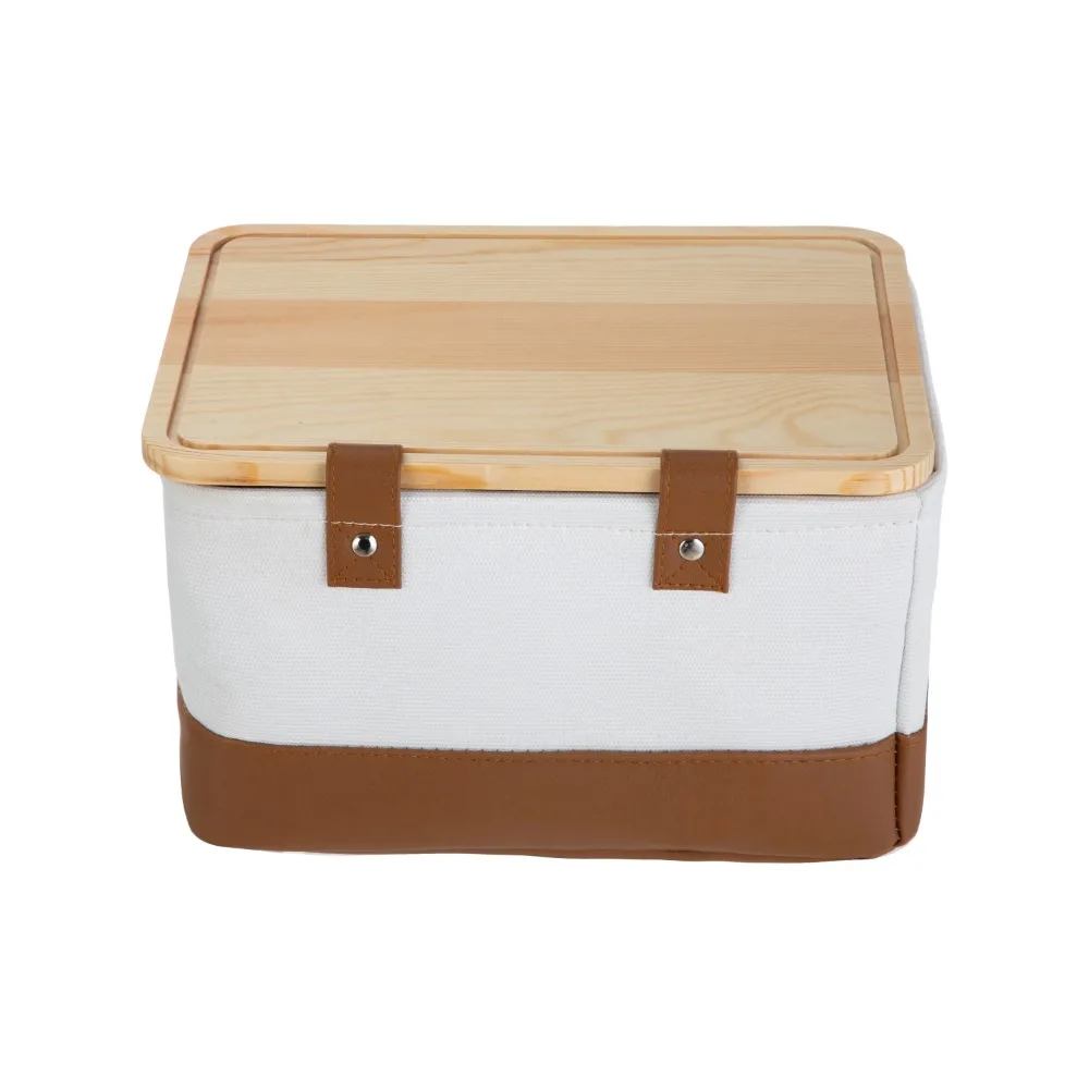 سلة قماش، غطاء من الصنوبر مع جلد صناعي، منظم سلة 10.75 بوصة عرض × 8 بوصة طول × 6 بوصة ارتفاع