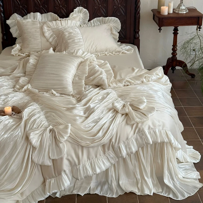 French Heavy Industry Court Cotton Long-Staple Cotton Four-Piece Set Pure Cotton Retro Princess Bed Skirt Bedding