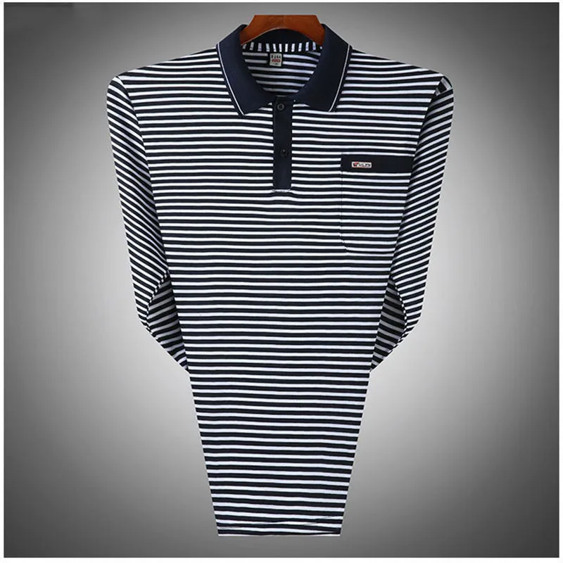 Loose Long Sleeve Striped T-Shirt for Middle-Aged And Elderly Men Spring Autumn Dad Clothes Base Layer Top No Brand