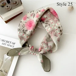 55x55cm Linen Cotton Square Scarf Thin Women Small Shawls Flower Floral Head Neck Scarves Headband Neckerchief Headband 1PCS