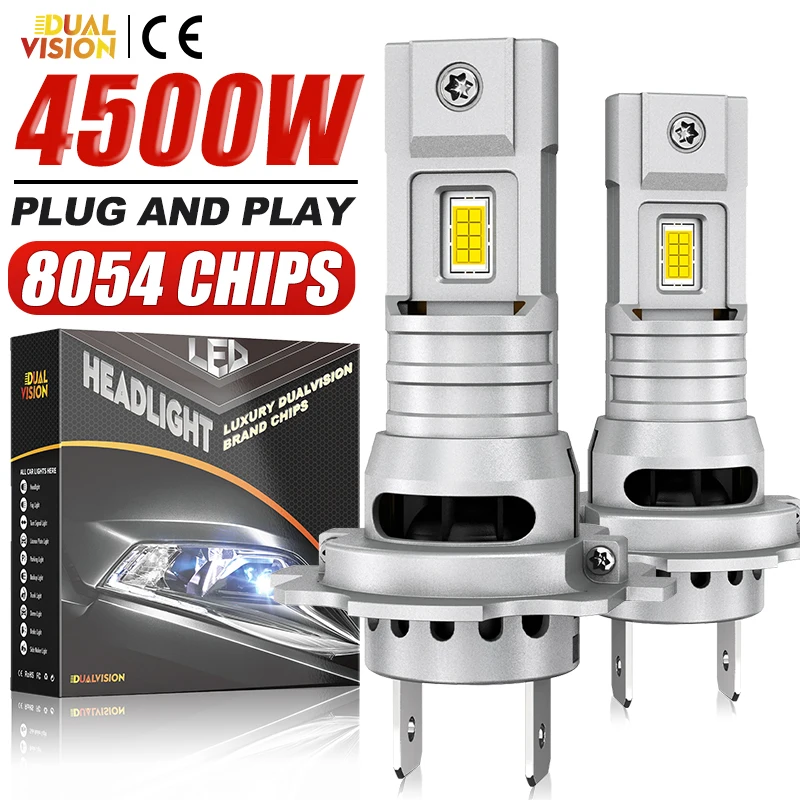 

4500W H7 Светодиодные лампы для фар Двусторонние 8054 CSP Canbus 1:1 Мини-размер H7 Светодиодные лампы 6000K Белый турбовентилятор Plug&Play Автомобильные фары 12 В