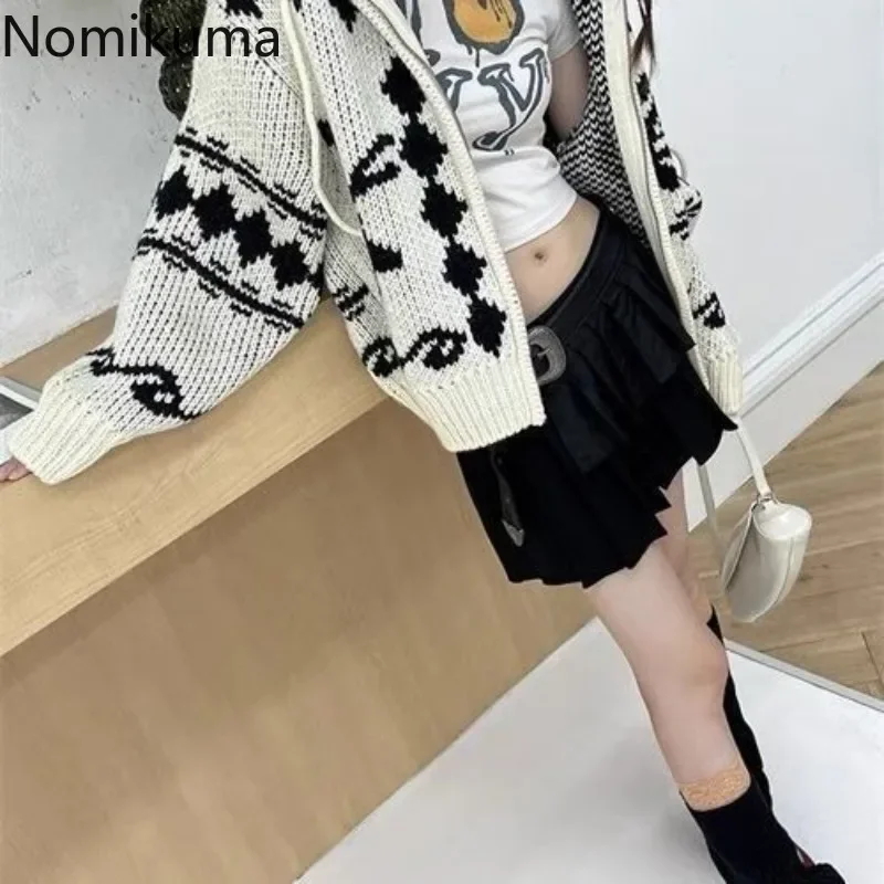 Knitted Women Cardigan Coat Fall Winter Clothing Rose Vintage Sueter Mujer Long Sleeve Fashion Casual Hooded Sweater Pull Femme