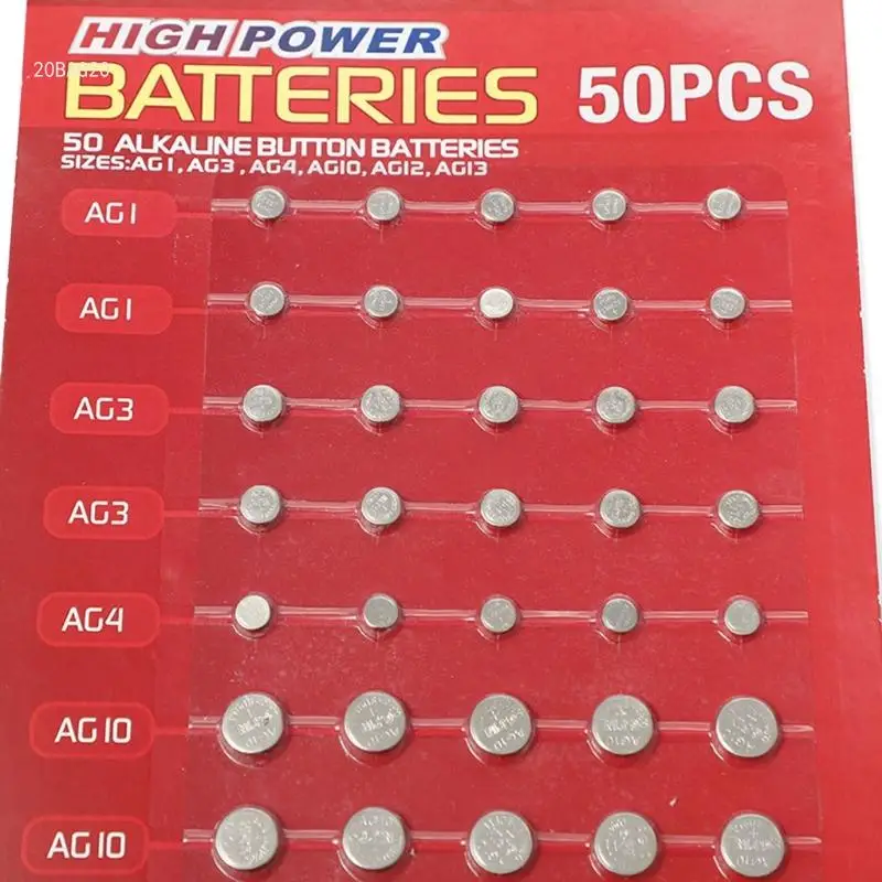 50pcs/lot Mixed AGSeries Batteries Set AG1/AG3/AG4/AG10/AG12/AG13 for Remote Control Watch Button Coin Cell