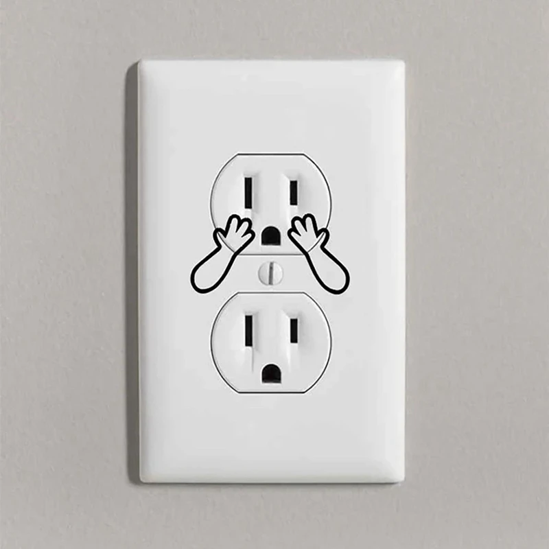 Funny Socket Cover Decals, Wall Socket Stickers, (6 Outline Decals And 6 Solid Decals Per Set)