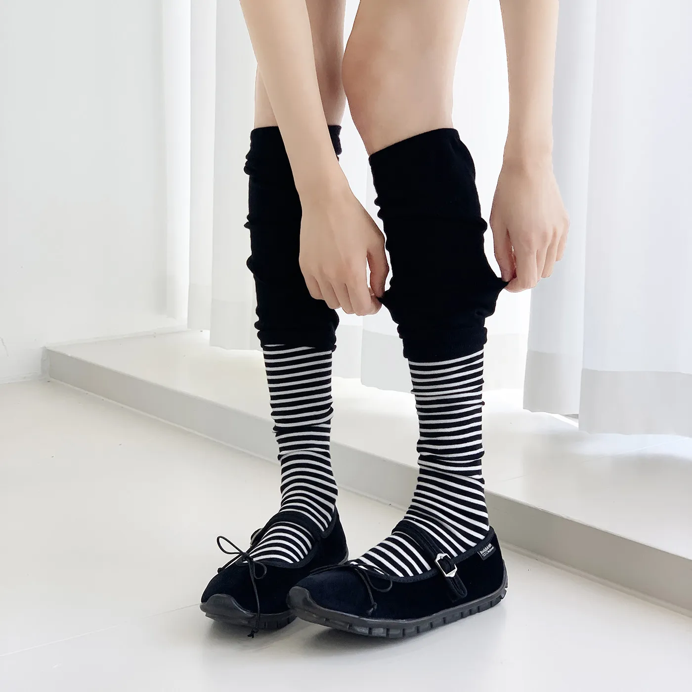 Striped Simple Ins Spliced Autumn Women Slouch Socks Y2K Punk Goth Over Knee Socks Daily Commuter Jk Student Mid Calf Socks