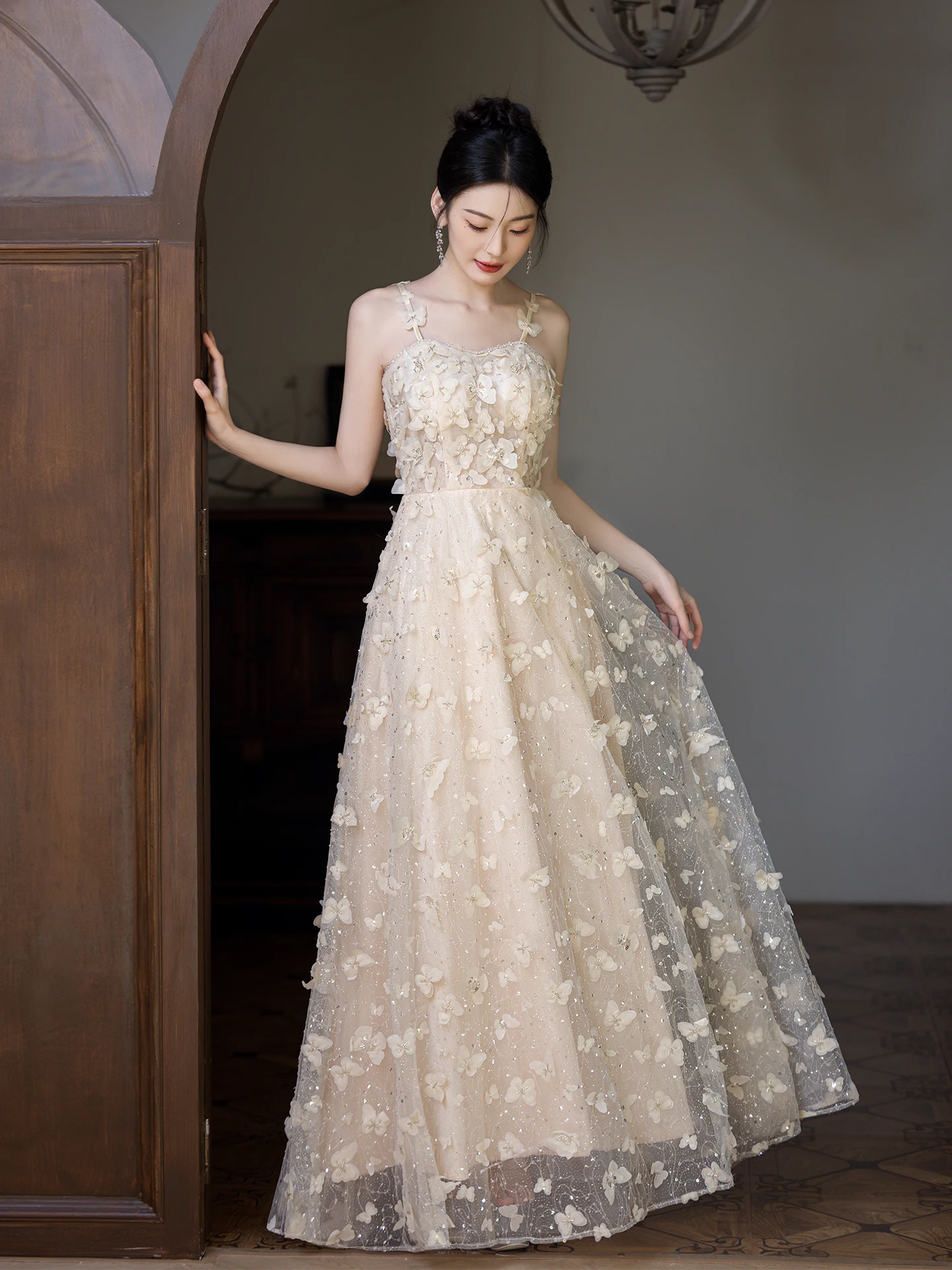 Vestido de noche de Súper Hada de Color champán, correa para mujer, Princ Sle, ceremonia para adultos, cumpleaños, compromiso, lujo de alta gama