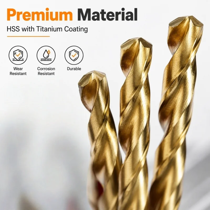 10Pcs 6mm Titanium Coated HSS Twist Drill Bits, Metal Wood Drilling Tool with Storage Case