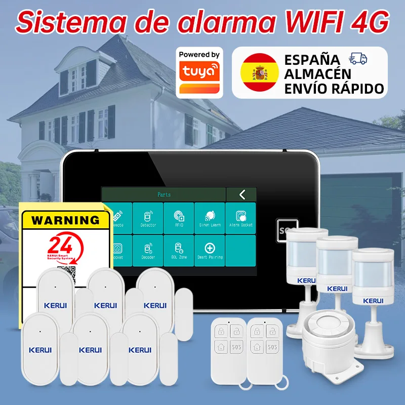 Système d'alarme WiFi Kerui 4G pour la maison, livraison depuis l'Espagne, écran tactile 4,3 pouces, compatible Tuya, alarme antivol 433 MHz