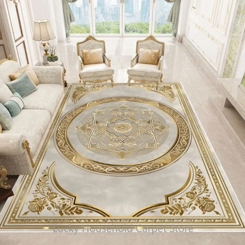 Luxury European Style Carpets Living Room Sofa Side Rugs Home Decoration Soft Golden Carpet Bedroom Cloakroom Hallway Floor Mat
