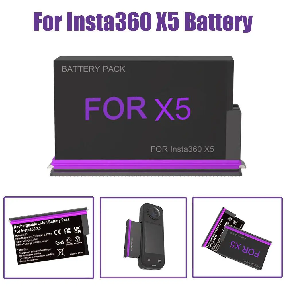 قابلة للشحن بطارية ليثيوم أيون حزمة واقية مقاوم للماء شل غطاء إطار بلاستيكي HD فيلم لملحقات كاميرا Insta360 X5